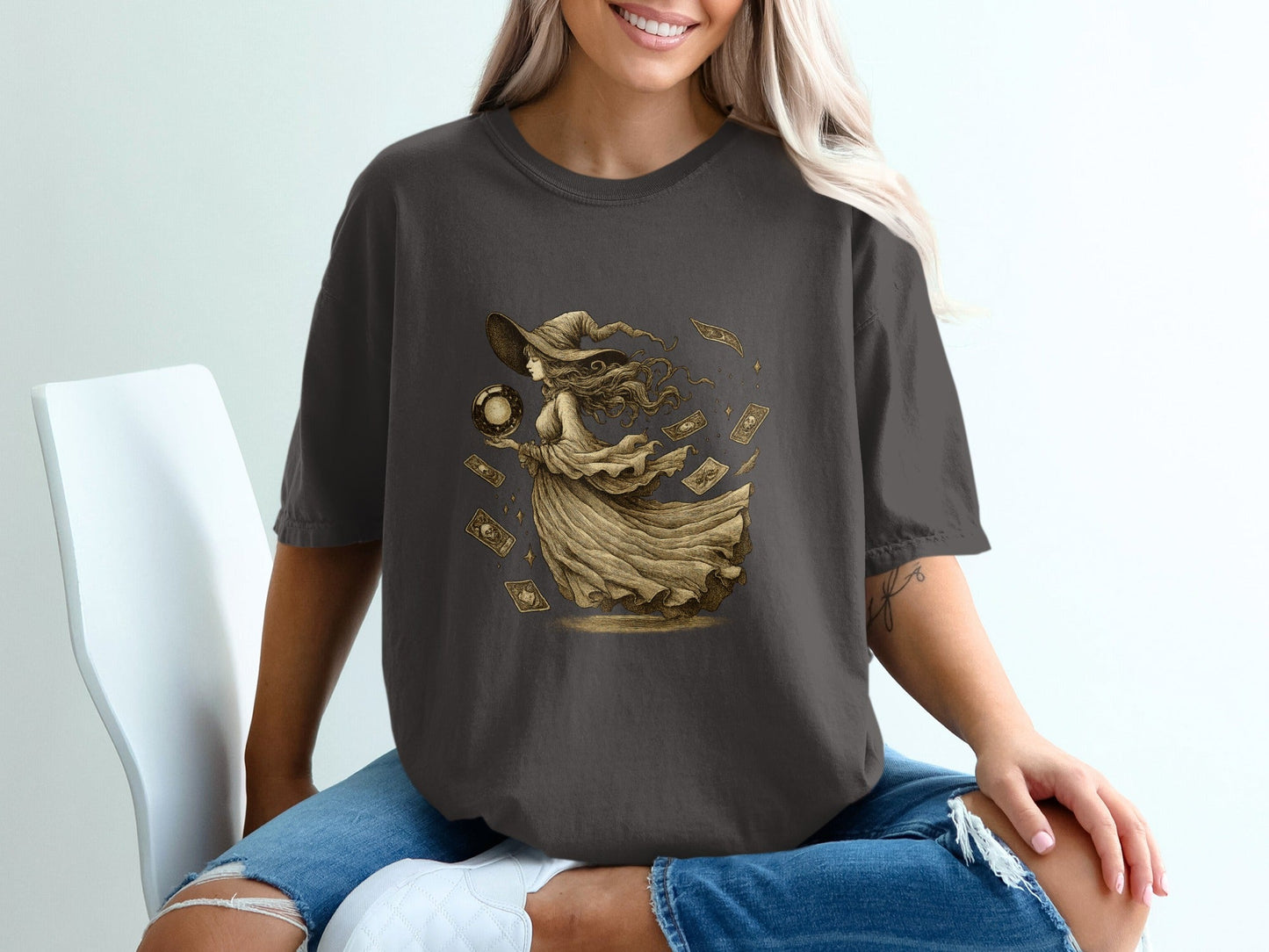 Witch Card Fortune Tarot Magic Occult Mystery Artwork T-Shirt - IconVexa