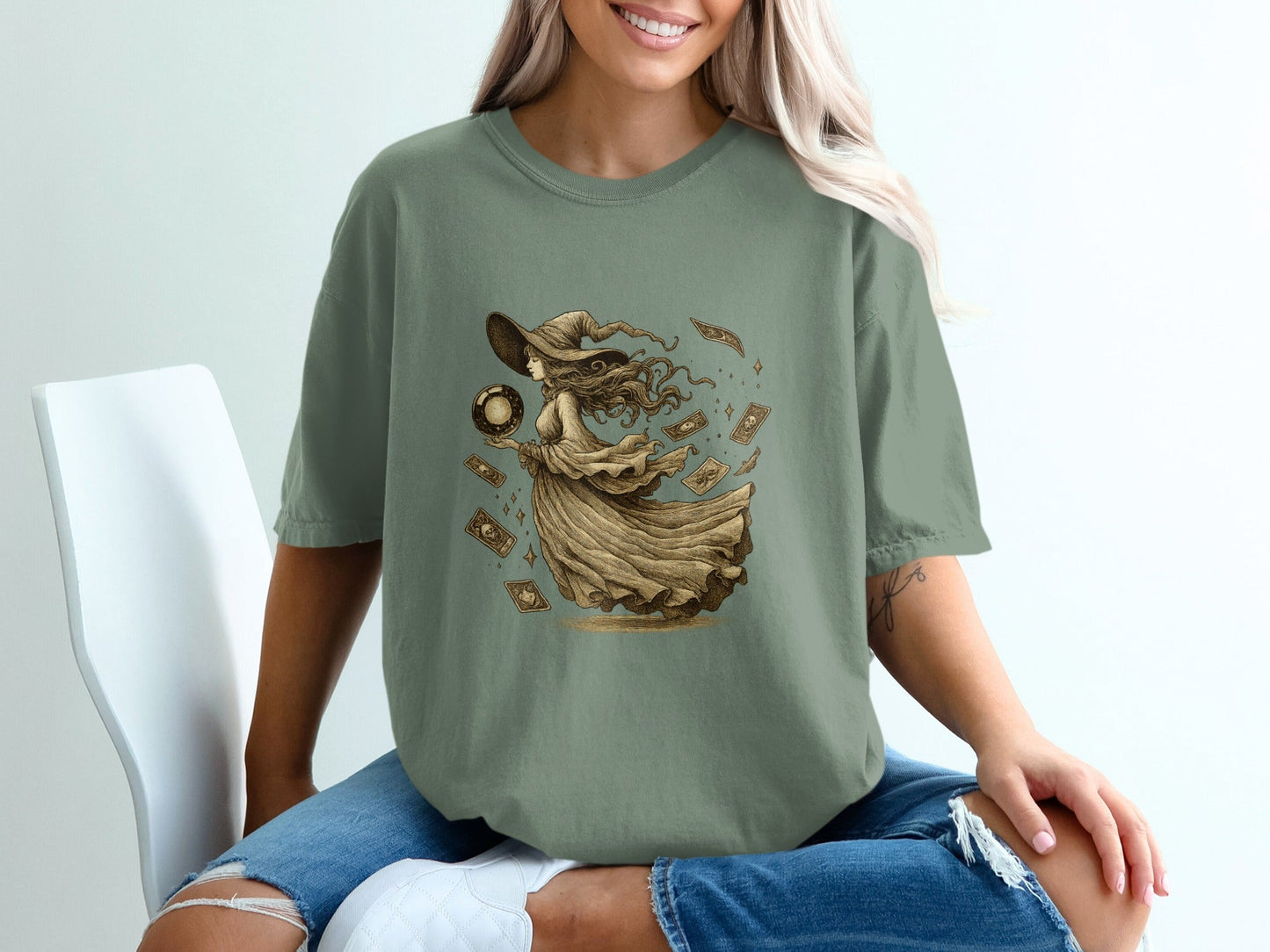 Witch Card Fortune Tarot Magic Occult Mystery Artwork T-Shirt - IconVexa