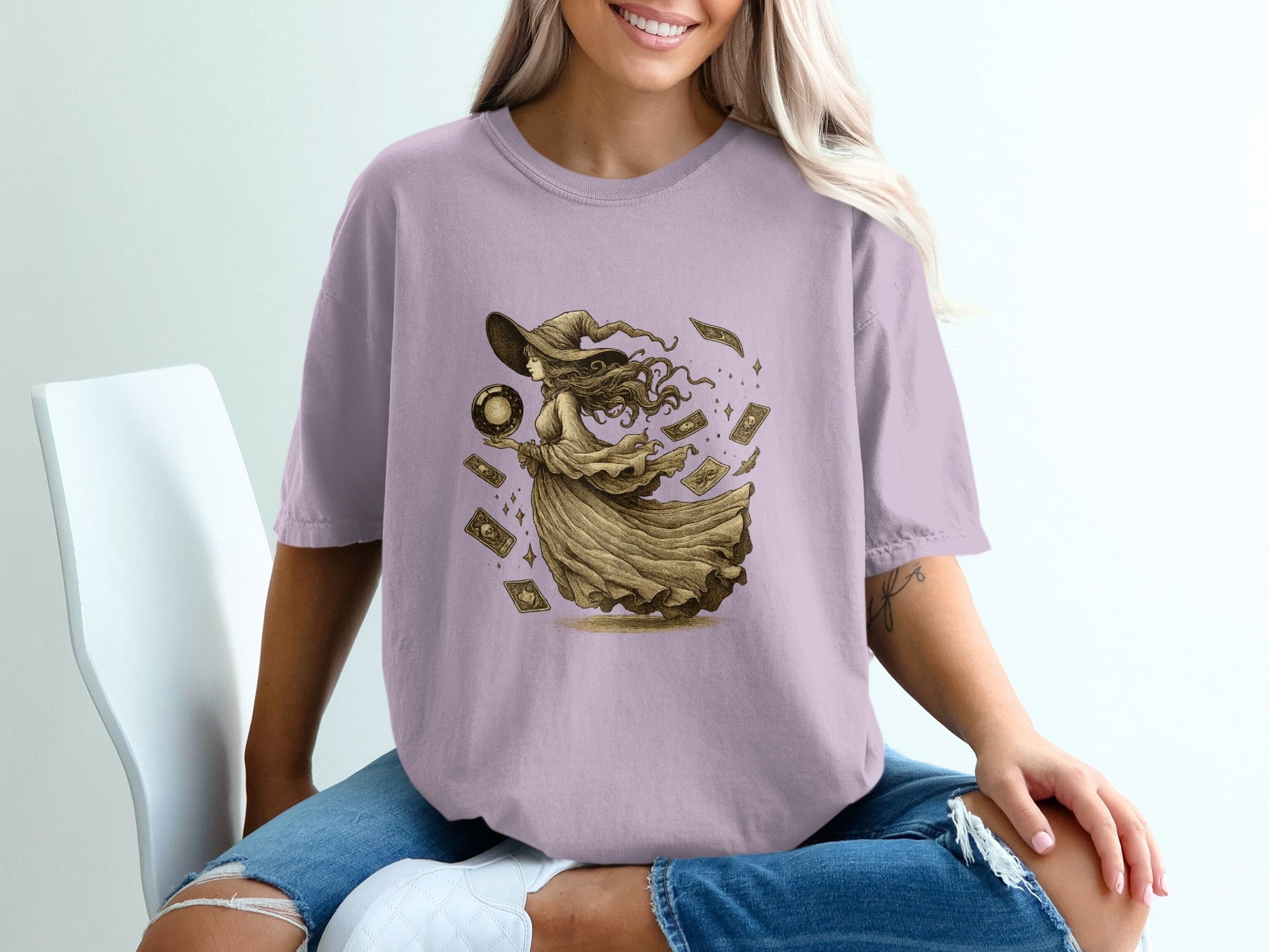 Witch Card Fortune Tarot Magic Occult Mystery Artwork T-Shirt - IconVexa