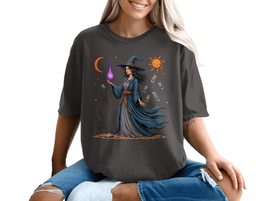 Witch Tarot Cards Sun Moon and Stars Graphic Art T-Shirt - IconVexa