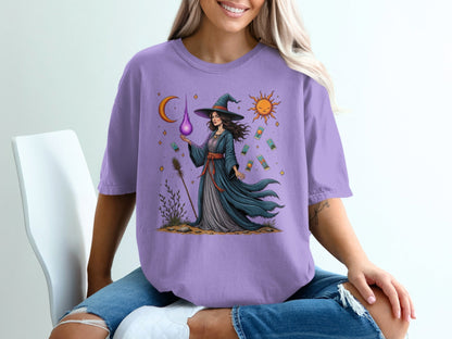 Witch Tarot Cards Sun Moon and Stars Graphic Art T-Shirt - IconVexa