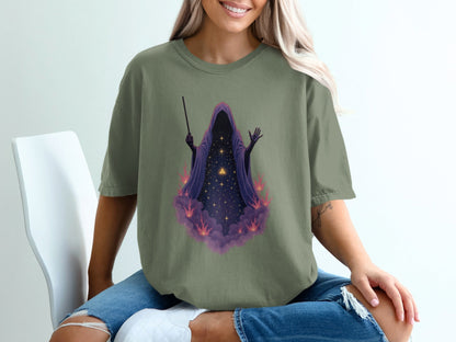 Wizard Robe On Clouds with Stars Graphic Apparel T-Shirt - IconVexa