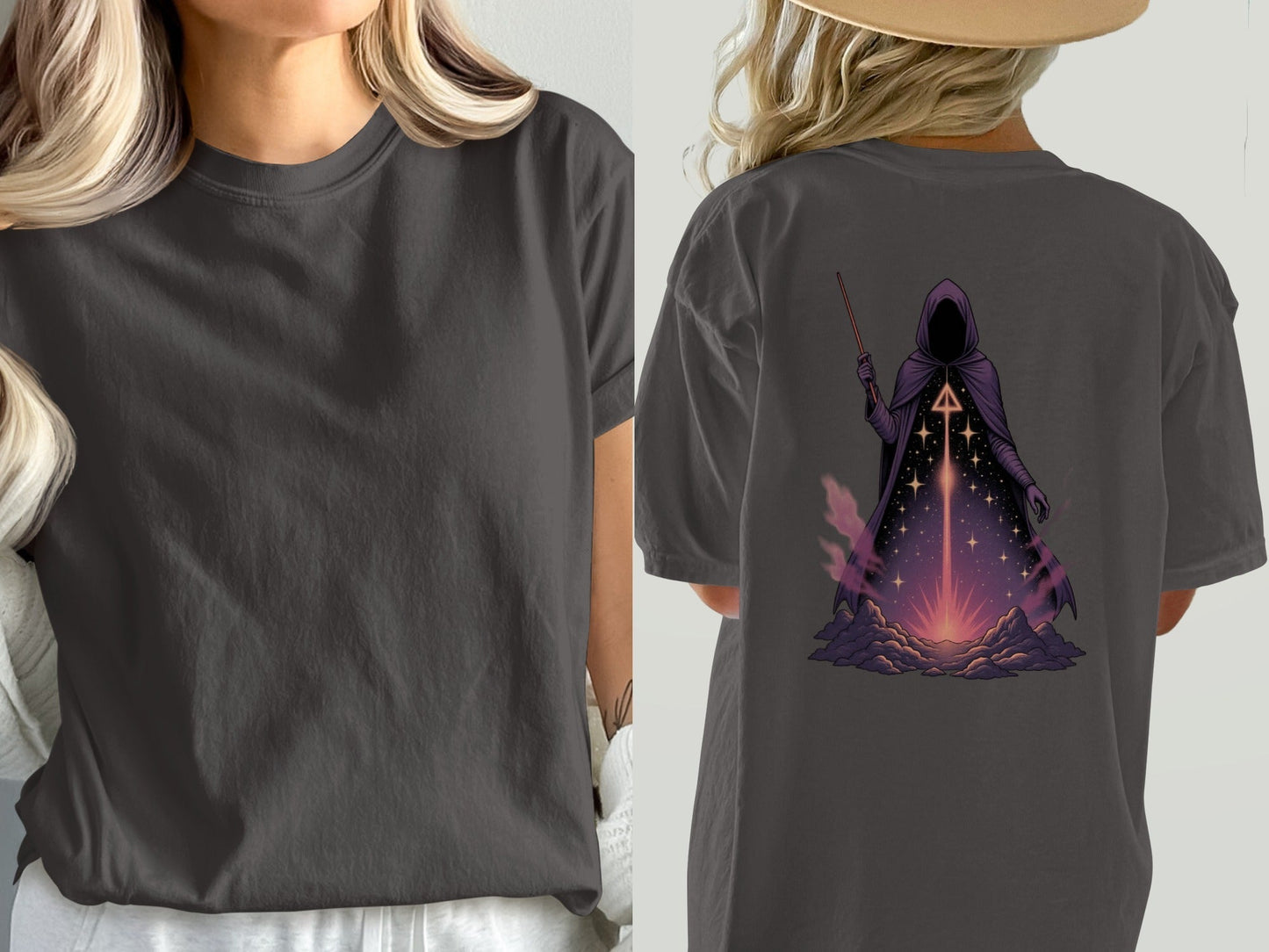 Wizard T-Shirt, Magical T-Shirt, Sorcerer T-Shirt, Fantasy T-Shirt, Hooded Figure T-Shirt, Stars T-Shirt, Occult T-Shirt, Trendy Shirt - IconVexa