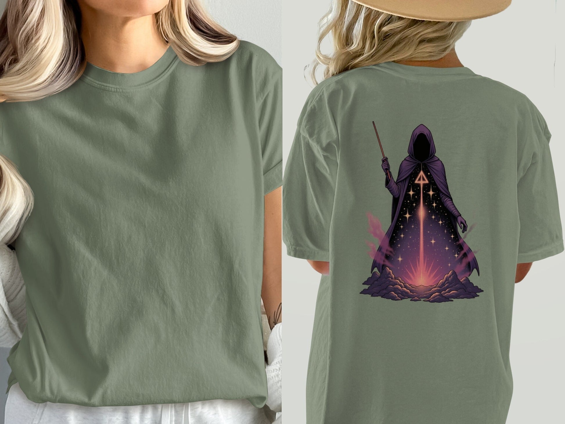 Wizard T-Shirt, Magical T-Shirt, Sorcerer T-Shirt, Fantasy T-Shirt, Hooded Figure T-Shirt, Stars T-Shirt, Occult T-Shirt, Trendy Shirt - IconVexa