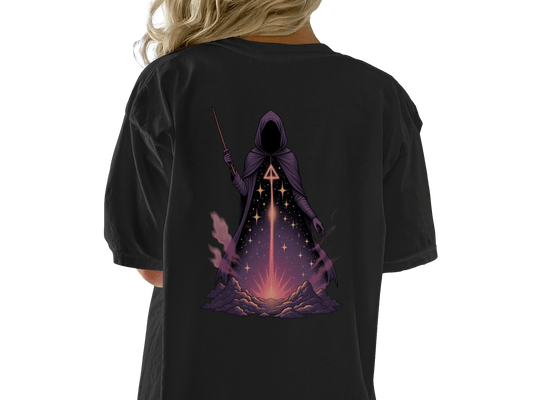 Wizard T-Shirt, Magical T-Shirt, Sorcerer T-Shirt, Fantasy T-Shirt, Hooded Figure T-Shirt, Stars T-Shirt, Occult T-Shirt, Trendy Shirt - IconVexa