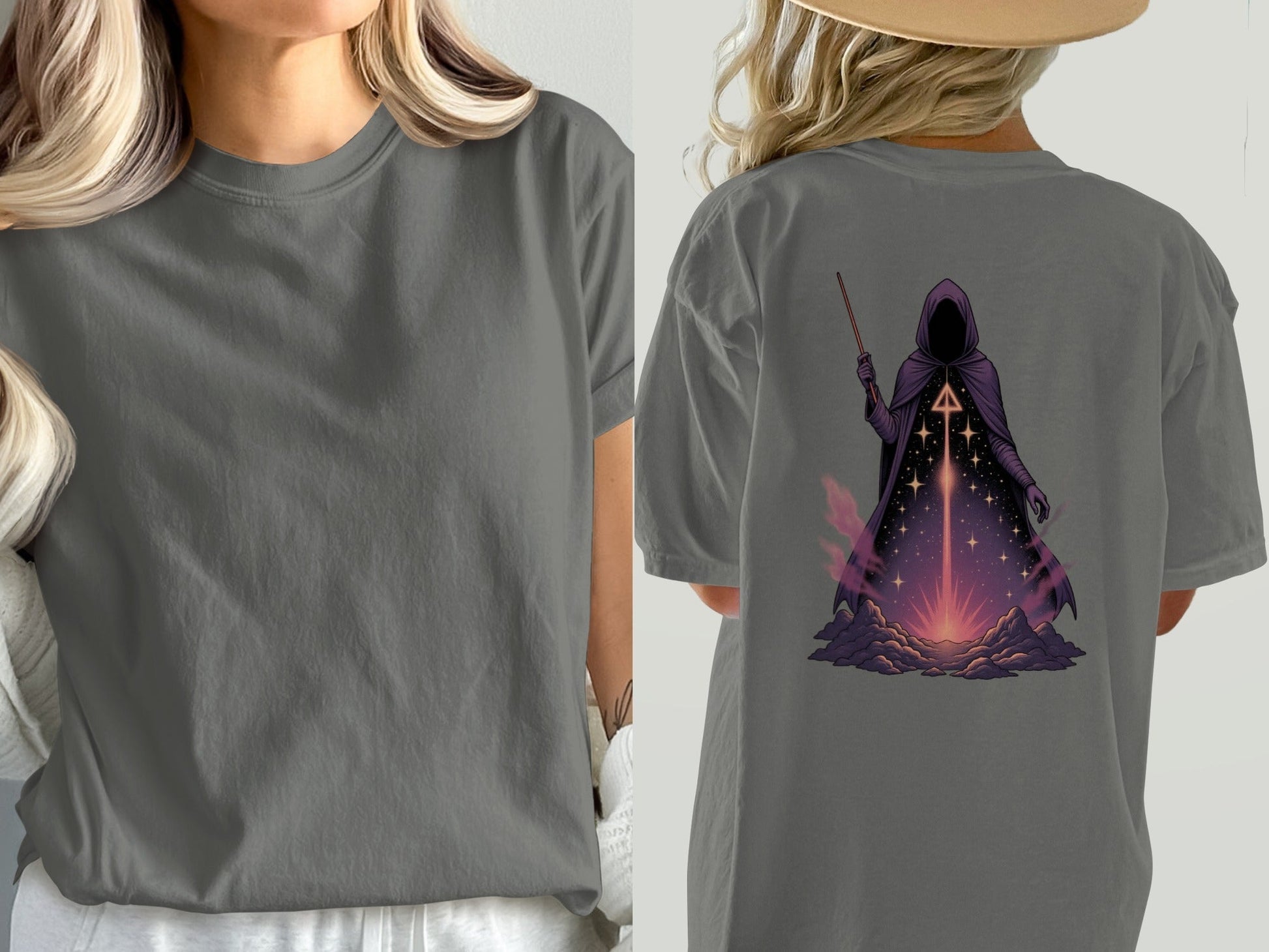Wizard T-Shirt, Magical T-Shirt, Sorcerer T-Shirt, Fantasy T-Shirt, Hooded Figure T-Shirt, Stars T-Shirt, Occult T-Shirt, Trendy Shirt - IconVexa