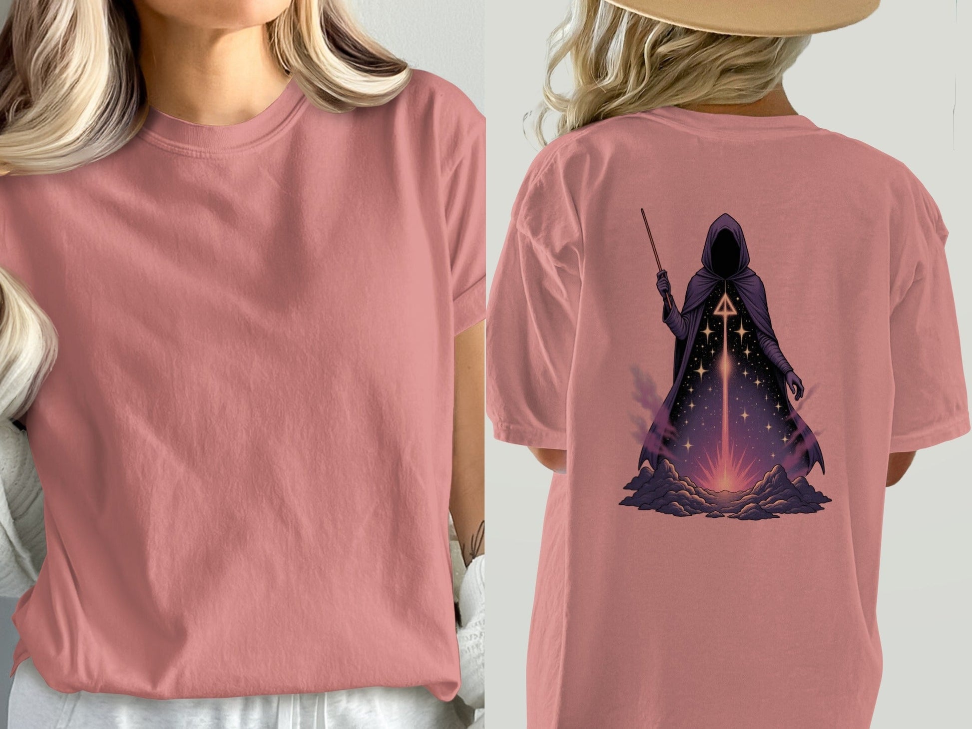 Wizard T-Shirt, Magical T-Shirt, Sorcerer T-Shirt, Fantasy T-Shirt, Hooded Figure T-Shirt, Stars T-Shirt, Occult T-Shirt, Trendy Shirt - IconVexa