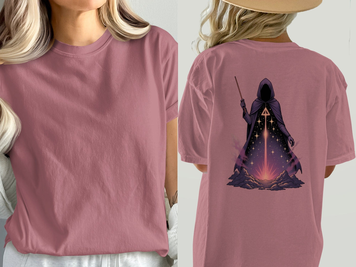 Wizard T-Shirt, Magical T-Shirt, Sorcerer T-Shirt, Fantasy T-Shirt, Hooded Figure T-Shirt, Stars T-Shirt, Occult T-Shirt, Trendy Shirt - IconVexa