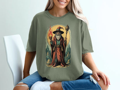Wizard With Fire And Lamp Artistic Print Design T-Shirt - IconVexa