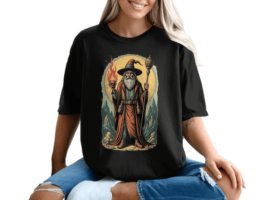 Wizard With Fire And Lamp Artistic Print Design T-Shirt - IconVexa