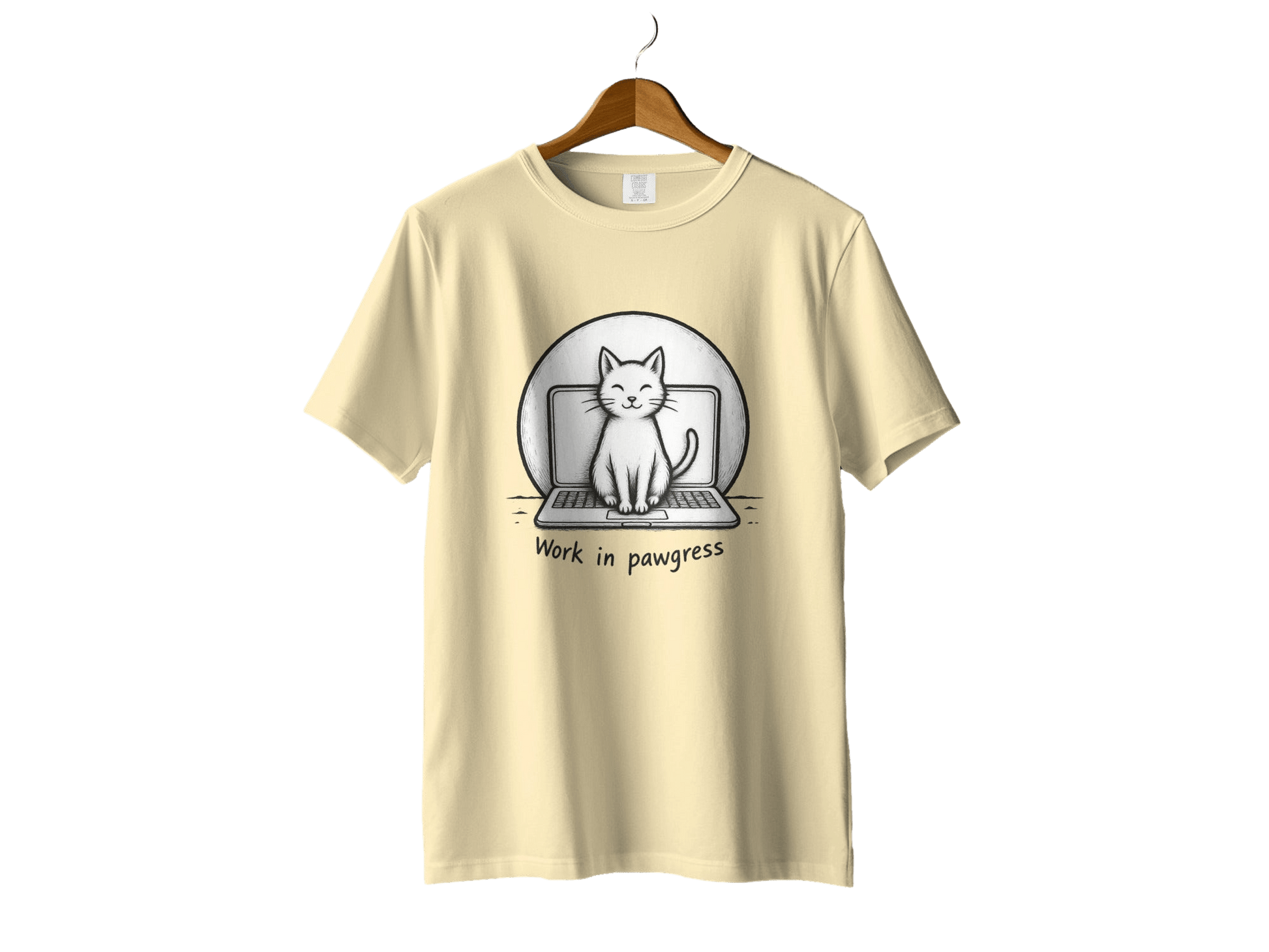 Work in Pawgress Cat and Laptop Funny Design T-Shirt - IconVexa