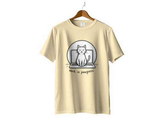 Work in Pawgress Cat and Laptop Funny Design T-Shirt - IconVexa