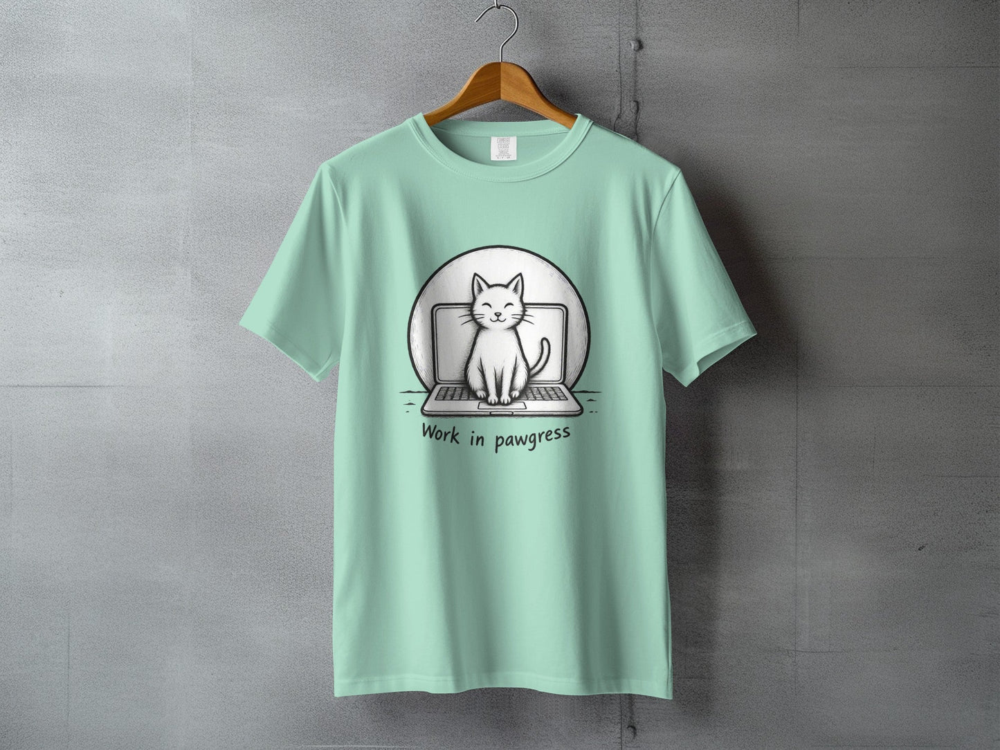 Work in Pawgress Cat and Laptop Funny Design T-Shirt - IconVexa