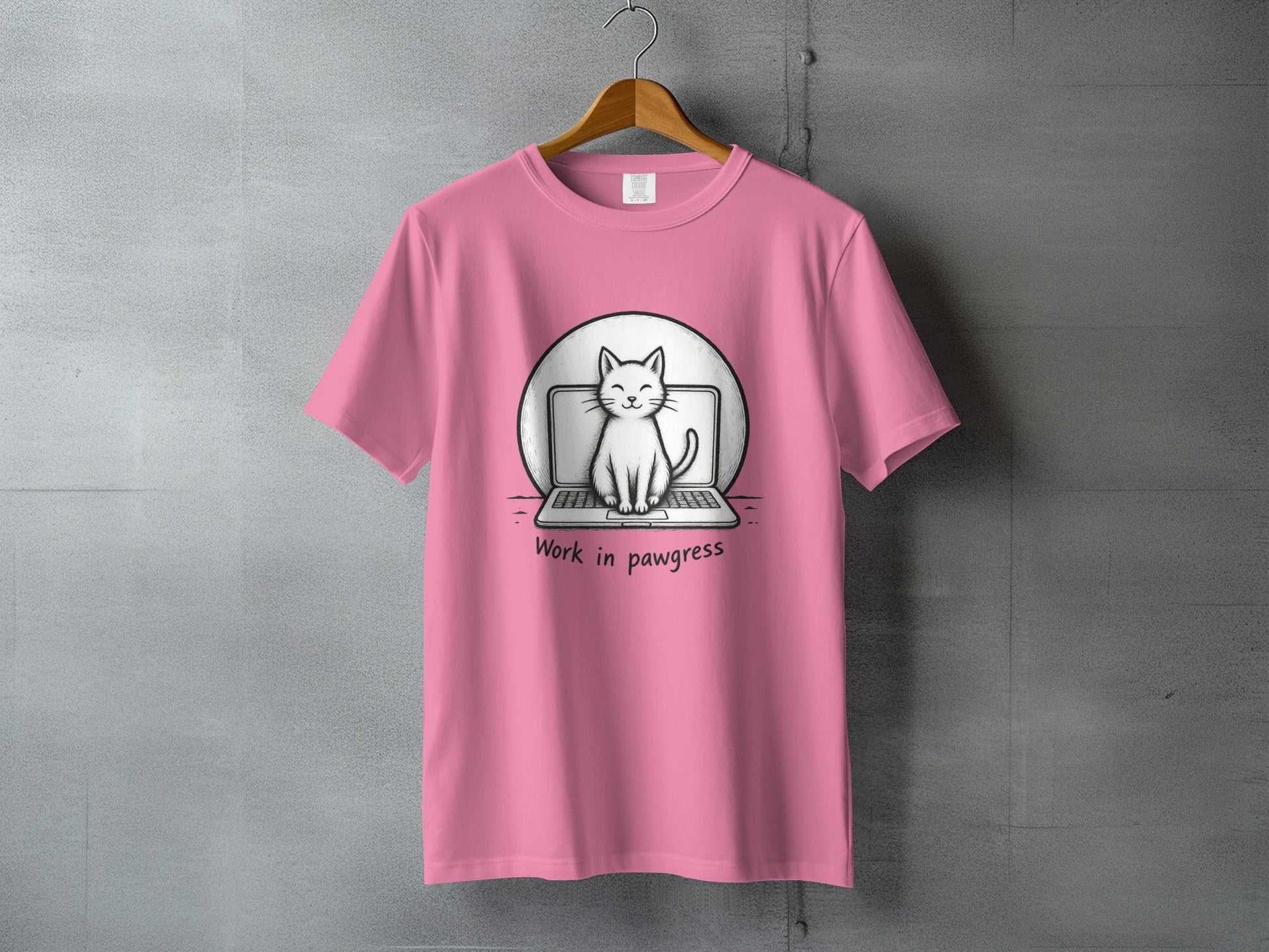 Work in Pawgress Cat and Laptop Funny Design T-Shirt - IconVexa