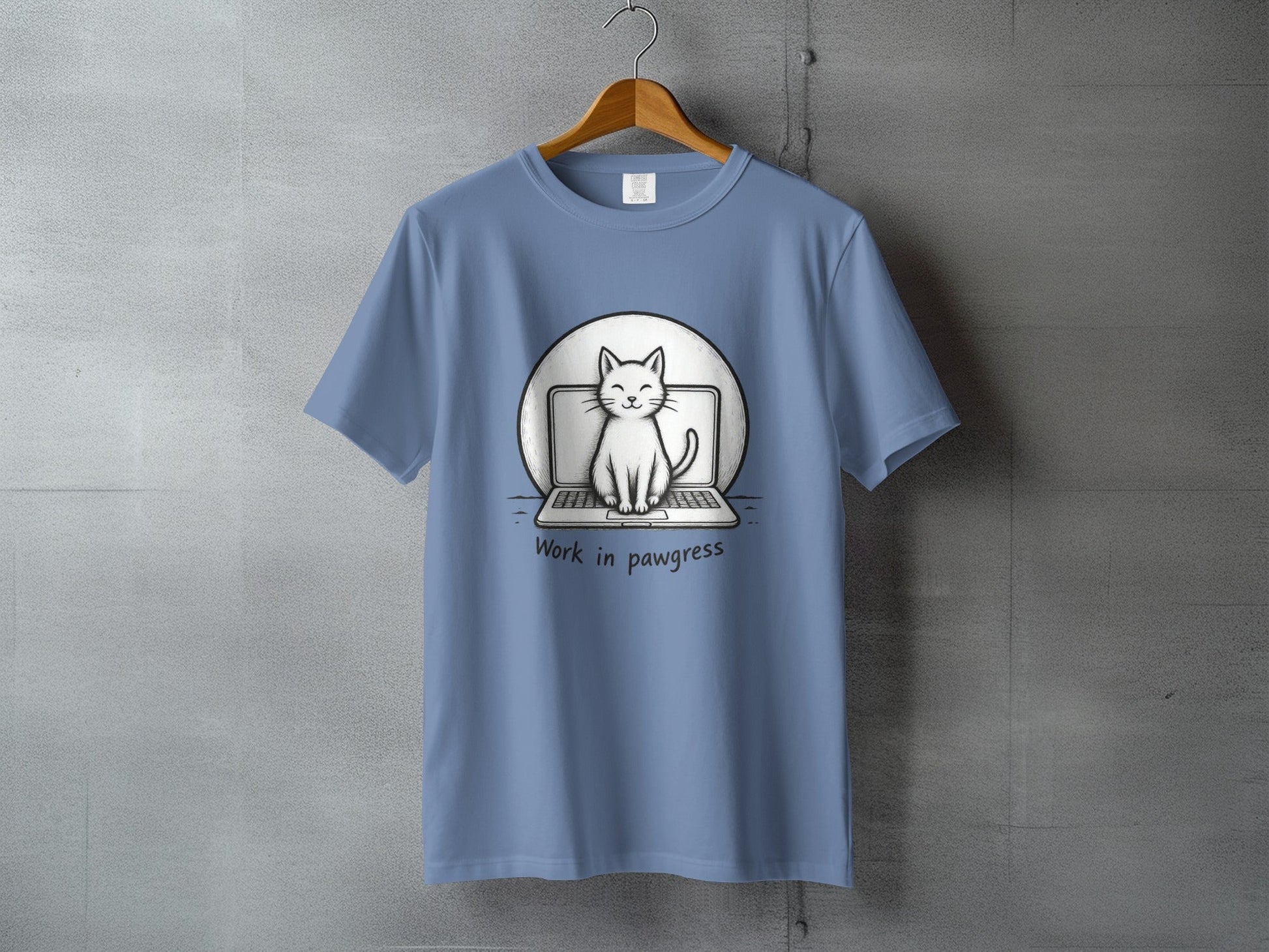 Work in Pawgress Cat and Laptop Funny Design T-Shirt - IconVexa