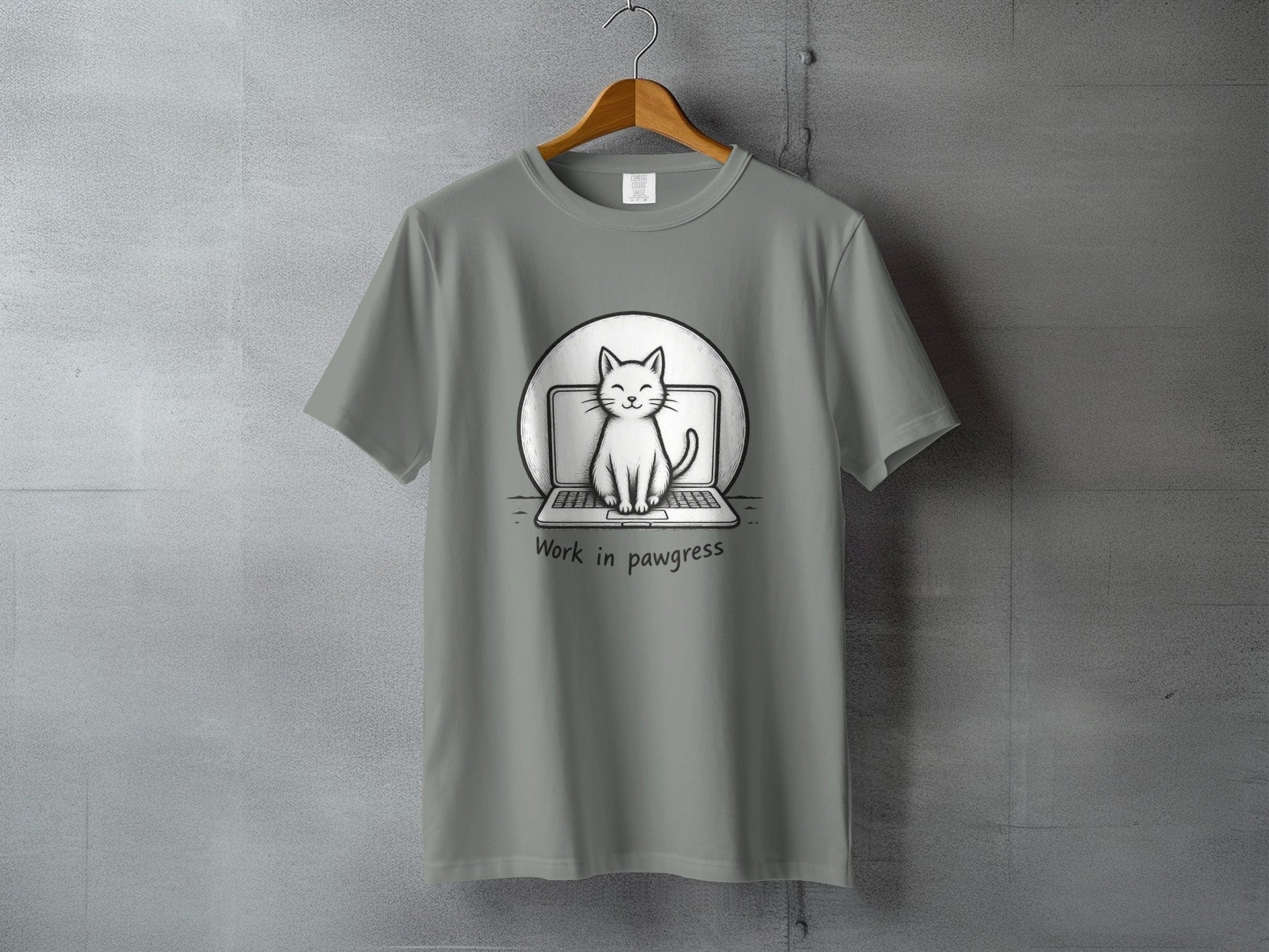 Work in Pawgress Cat and Laptop Funny Design T-Shirt - IconVexa