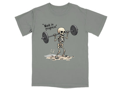 Work in Progress Skeleton Lifting Weightlifting T-Shirt - IconVexa