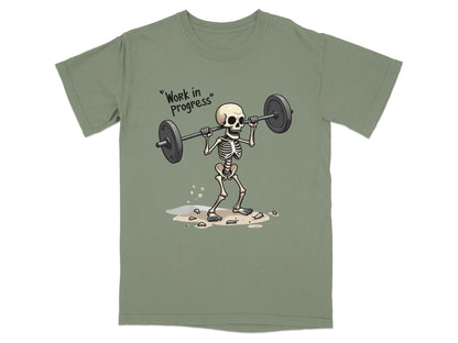 Work in Progress Skeleton Lifting Weightlifting T-Shirt - IconVexa