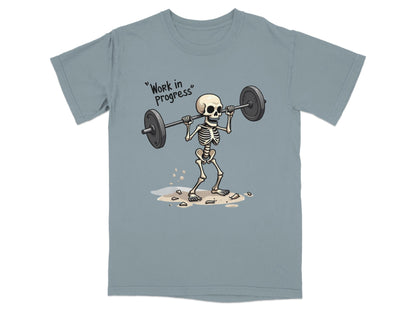 Work in Progress Skeleton Lifting Weightlifting T-Shirt - IconVexa