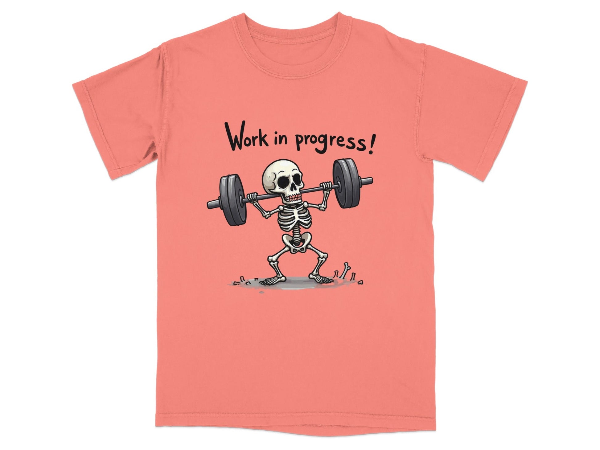 Work In Progress Skeleton Weightlifting Funny Graphic T-Shirt - IconVexa