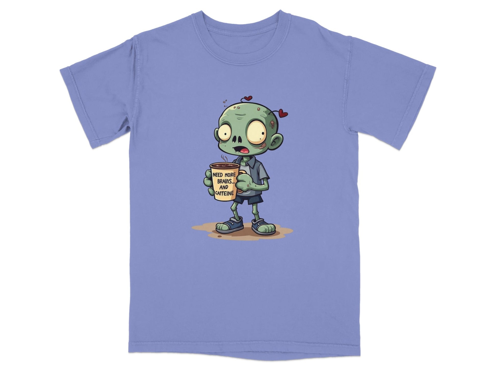 Zombie Need More Brains And Caffeine Funny Graphic T-Shirt - IconVexa