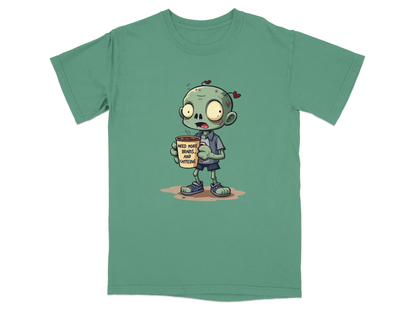 Zombie Need More Brains And Caffeine Funny Graphic T-Shirt - IconVexa