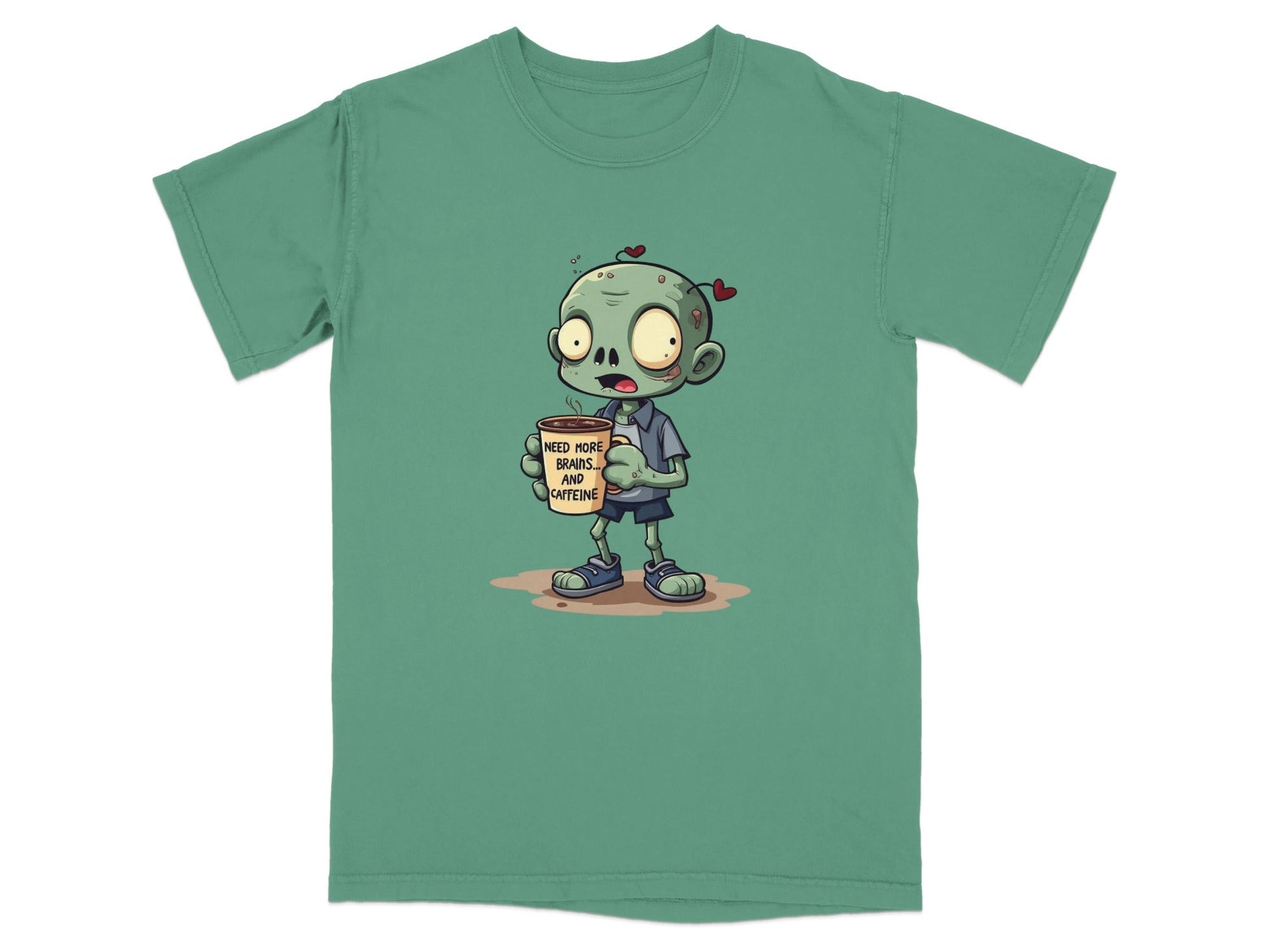 Zombie Need More Brains And Caffeine Funny Graphic T-Shirt - IconVexa