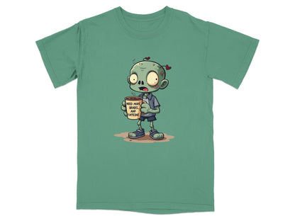 Zombie Need More Brains And Caffeine Funny Graphic T-Shirt - IconVexa