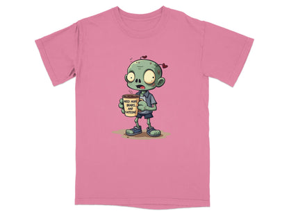 Zombie Need More Brains And Caffeine Funny Graphic T-Shirt - IconVexa