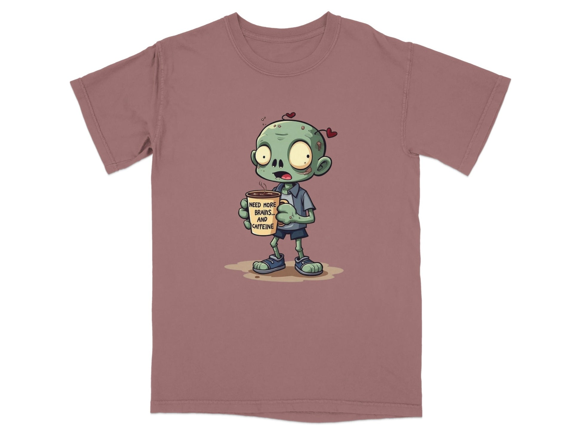 Zombie Need More Brains And Caffeine Funny Graphic T-Shirt - IconVexa