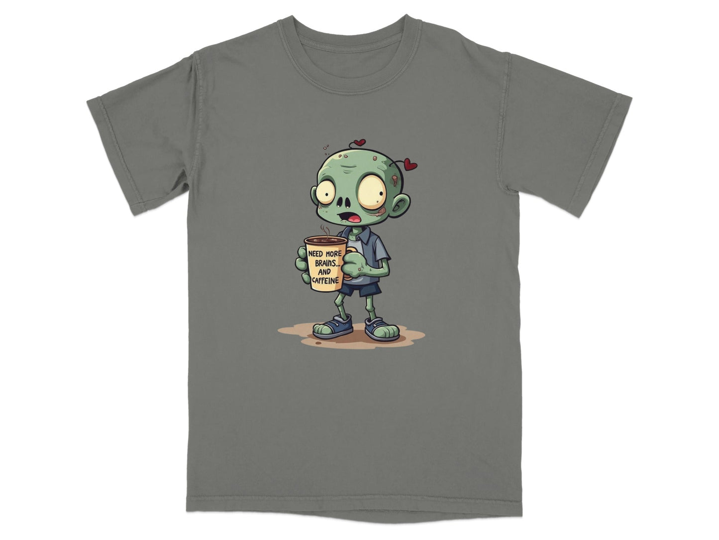 Zombie Need More Brains And Caffeine Funny Graphic T-Shirt - IconVexa