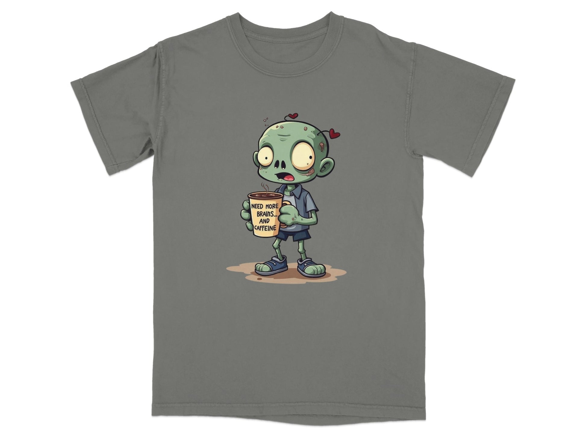 Zombie Need More Brains And Caffeine Funny Graphic T-Shirt - IconVexa