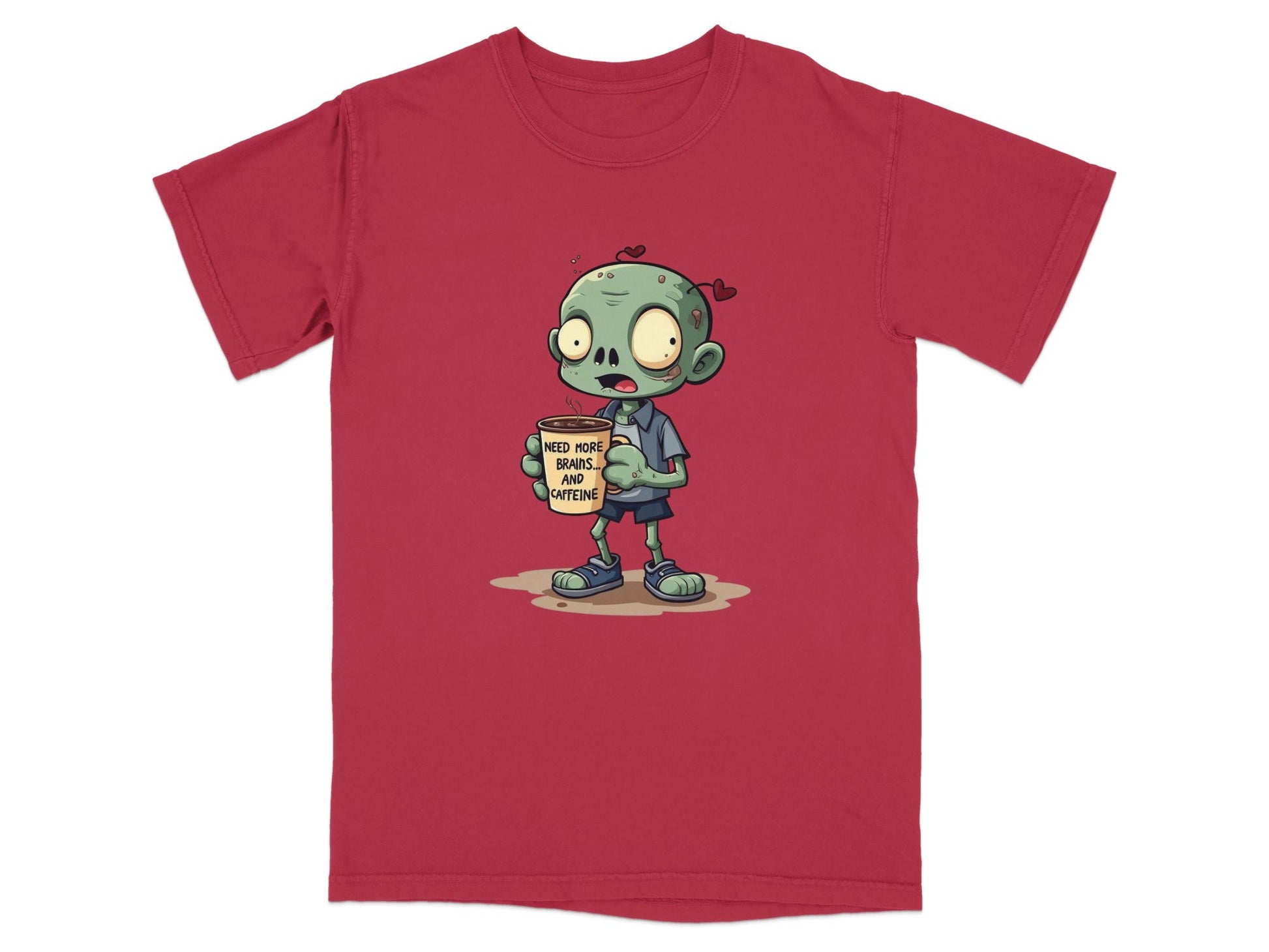 Zombie Need More Brains And Caffeine Funny Graphic T-Shirt - IconVexa