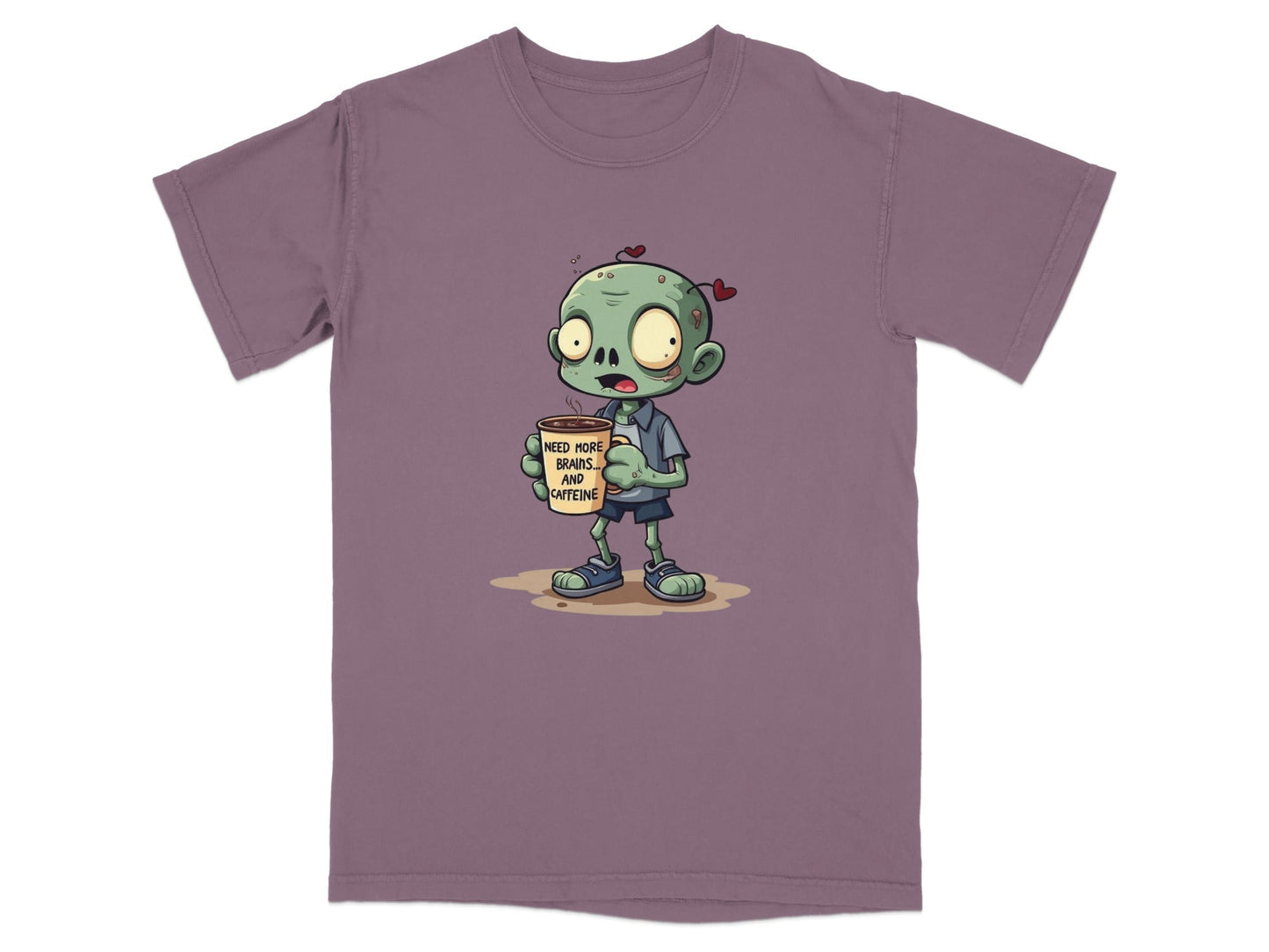 Zombie Need More Brains And Caffeine Funny Graphic T-Shirt - IconVexa