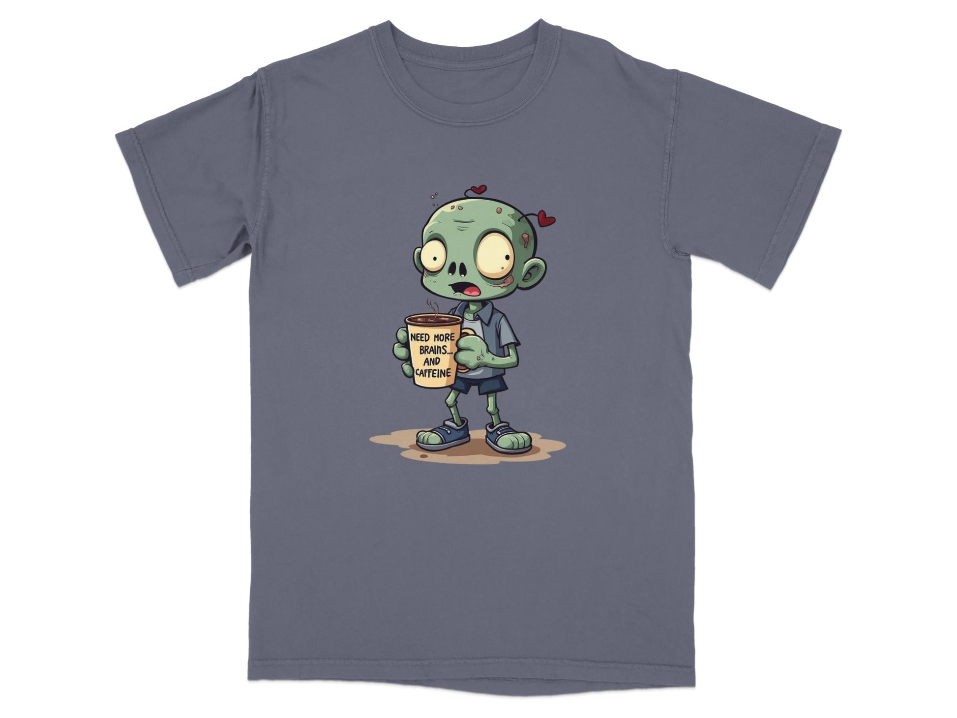 Zombie Need More Brains And Caffeine Funny Graphic T-Shirt - IconVexa