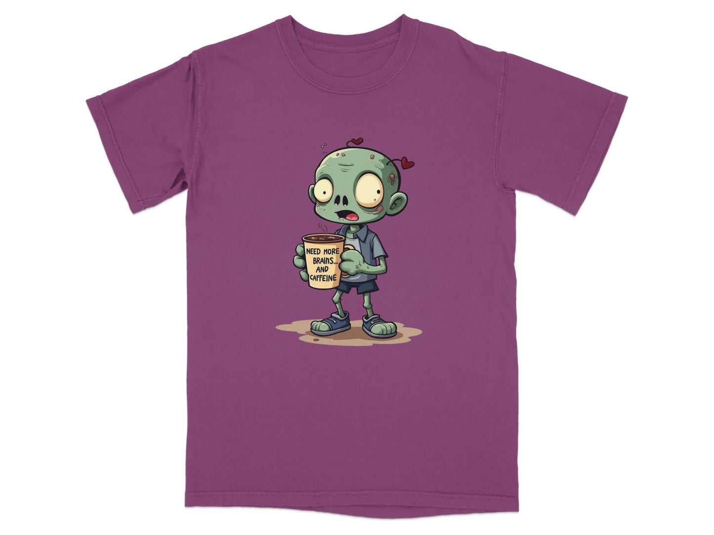 Zombie Need More Brains And Caffeine Funny Graphic T-Shirt - IconVexa