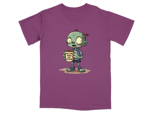 Zombie Need More Brains And Caffeine Funny Graphic T-Shirt - IconVexa