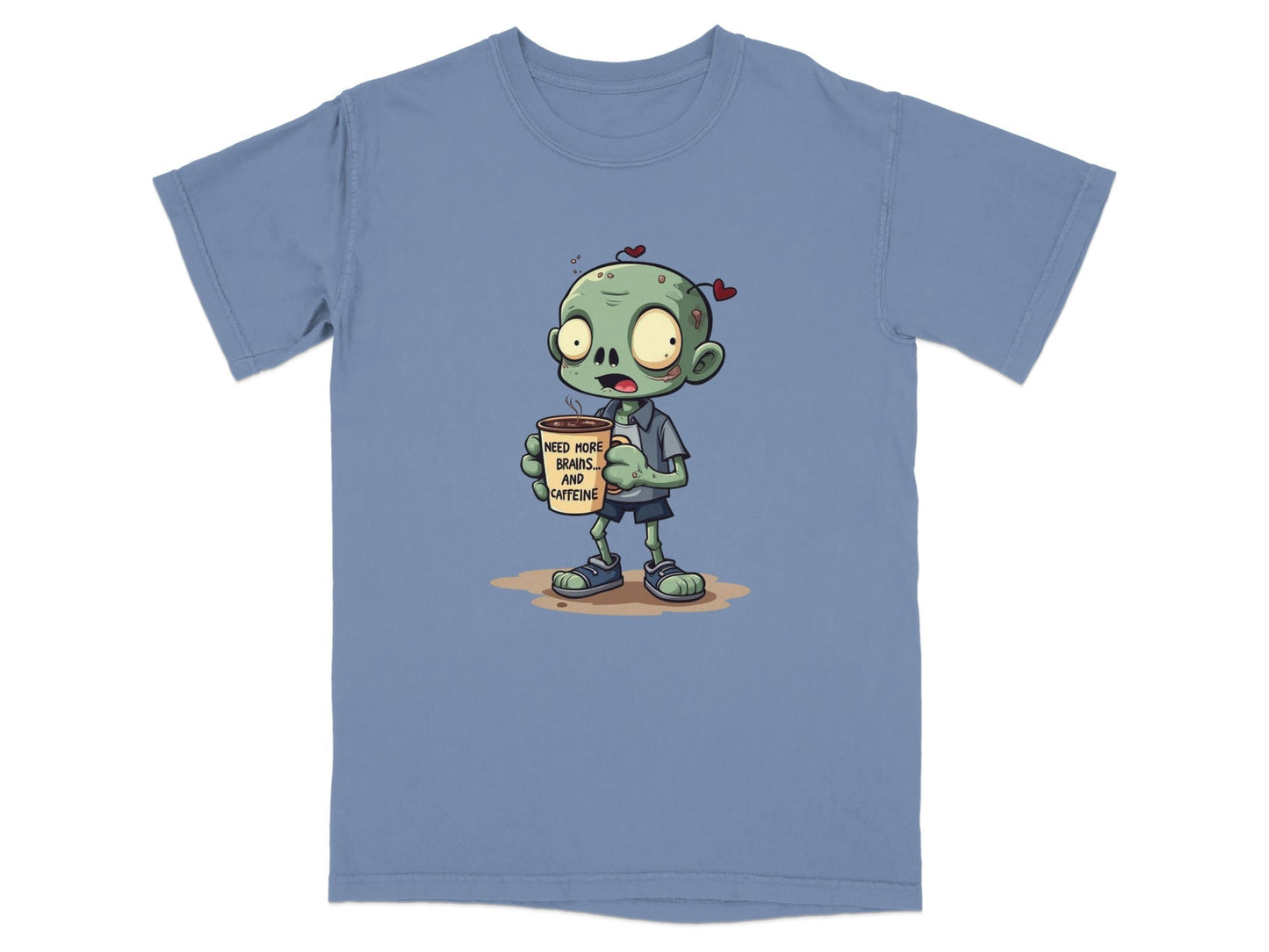 Zombie Need More Brains And Caffeine Funny Graphic T-Shirt - IconVexa