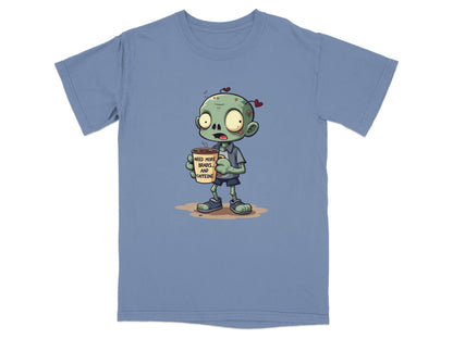 Zombie Need More Brains And Caffeine Funny Graphic T-Shirt - IconVexa