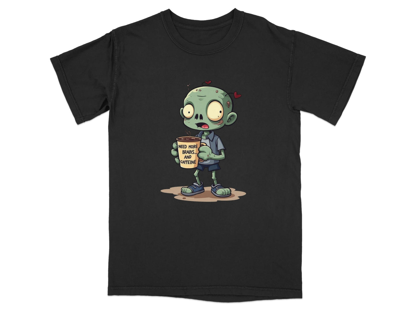 Zombie Need More Brains And Caffeine Funny Graphic T-Shirt - IconVexa
