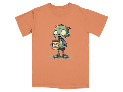 Zombie Need More Brains And Caffeine Funny Graphic T-Shirt - IconVexa