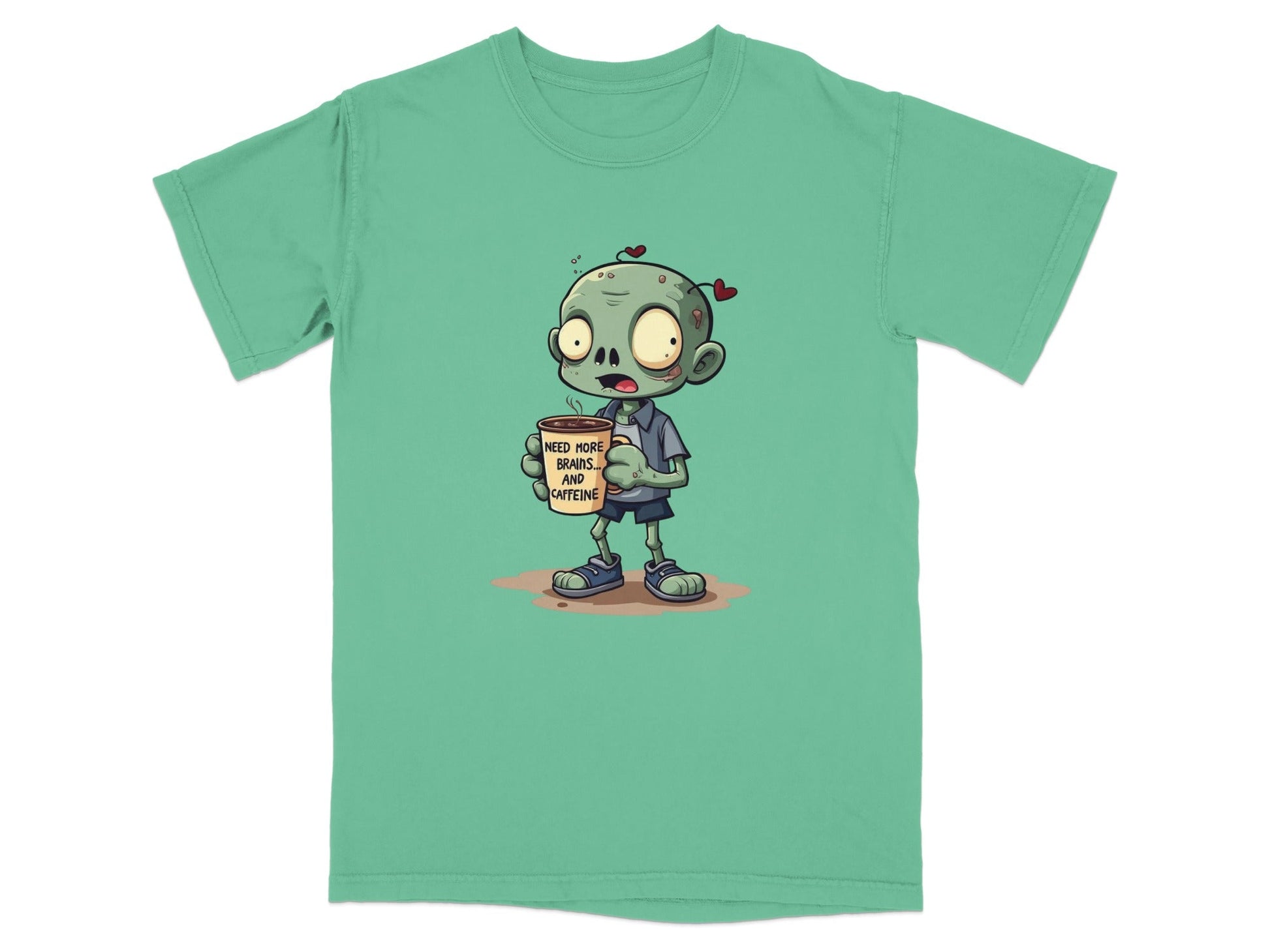 Zombie Need More Brains And Caffeine Funny Graphic T-Shirt - IconVexa
