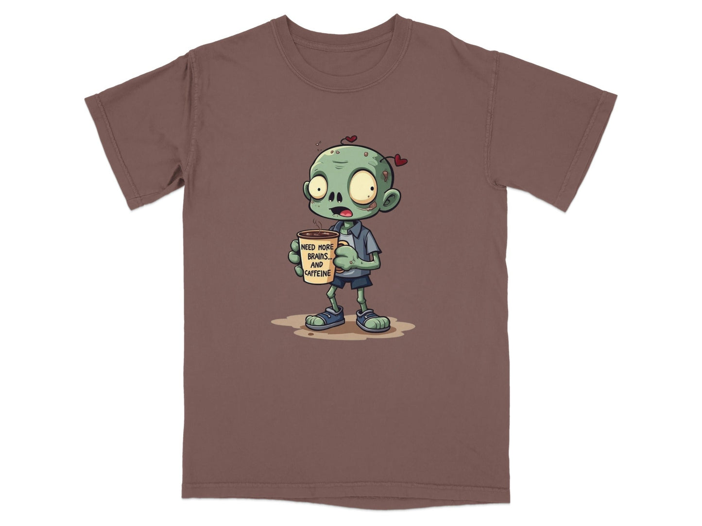 Zombie Need More Brains And Caffeine Funny Graphic T-Shirt - IconVexa